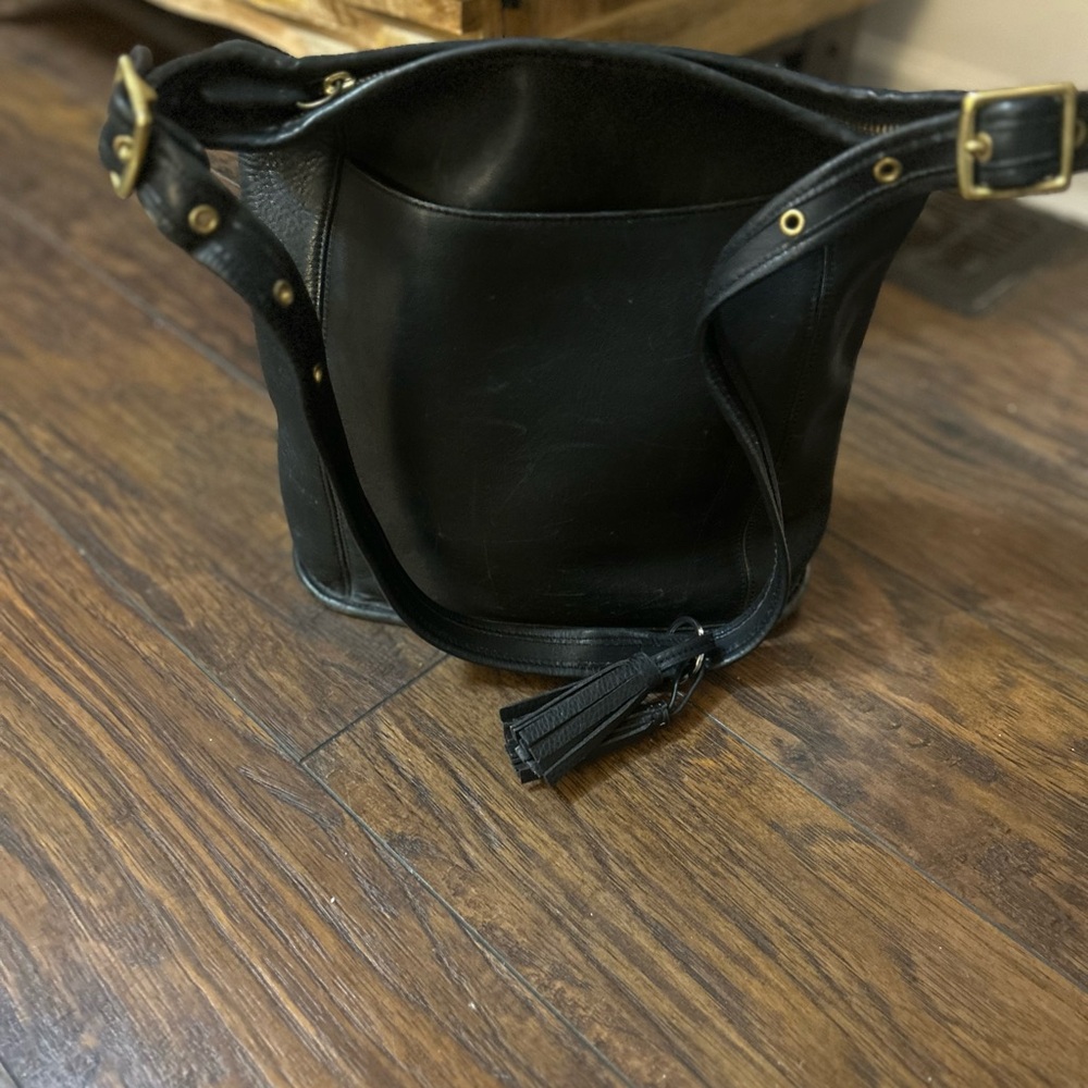 Coach Black Leather Shoulder Bag with Gold Accents
